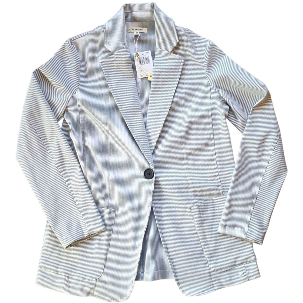 Max Studio Women's Single Button Gray Pinstripe Blazer size XS‎ #1114